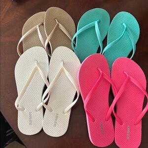 Old Navy Women's Flip Flops - Pink, White,Beige and Teal